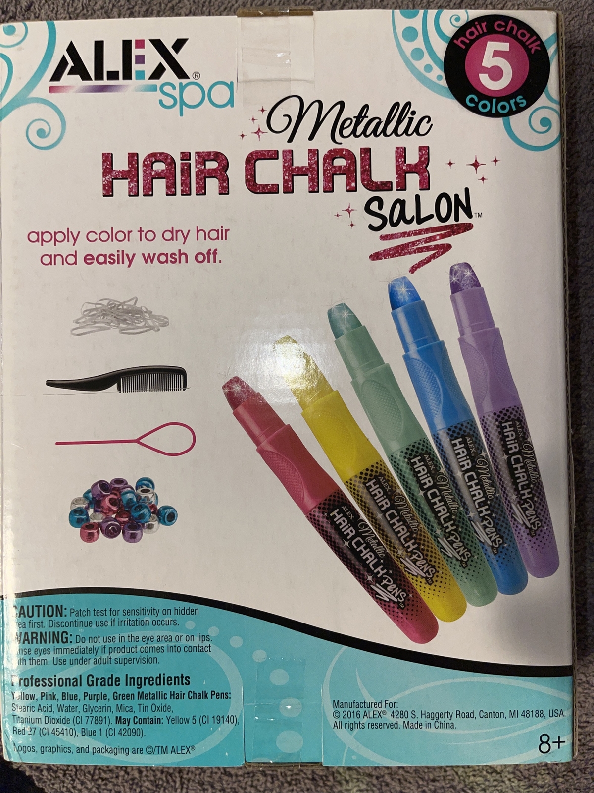 Alex Spa Metallic Hair Chalk Salon 5 Colors Hair Pens 8+ New Free Shipping