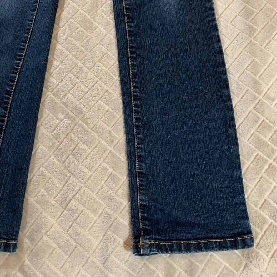 Pantalones de mezclilla Anne Klein para mujer 0 azules rectos tiro bajo lavado oscuro elásticos Foto 4 de 4