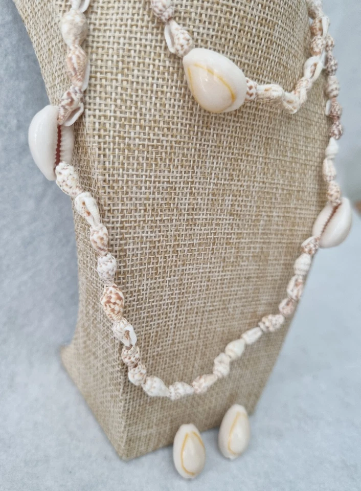 2 Piezas Collar Cowrie Largo Concha Caracola Pendientes Joyería Hawaiano Informal Verano Foto 3 de 4