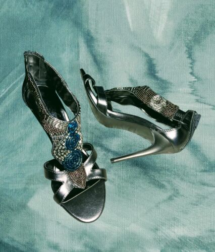 CARLOS SANTANA Teal Green GREY High Heels STILETTOS Beaded Women's Size 7.5