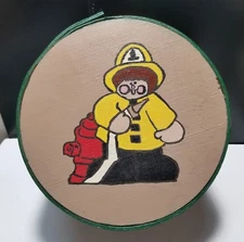 Seymour Woodenware 8" Round Wood Cheese Box Wisconsin Hand Painted Fire Child