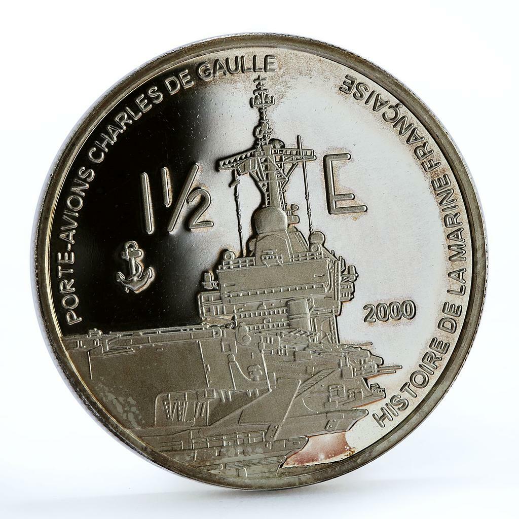 France 1 1/2 euro Porte-Avions Charles De Gaulle Ship proof silver