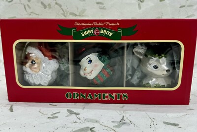 Christopher Radko Shiny Brite 3 Glass Christmas Ornaments Santa Snowman Reindeer
