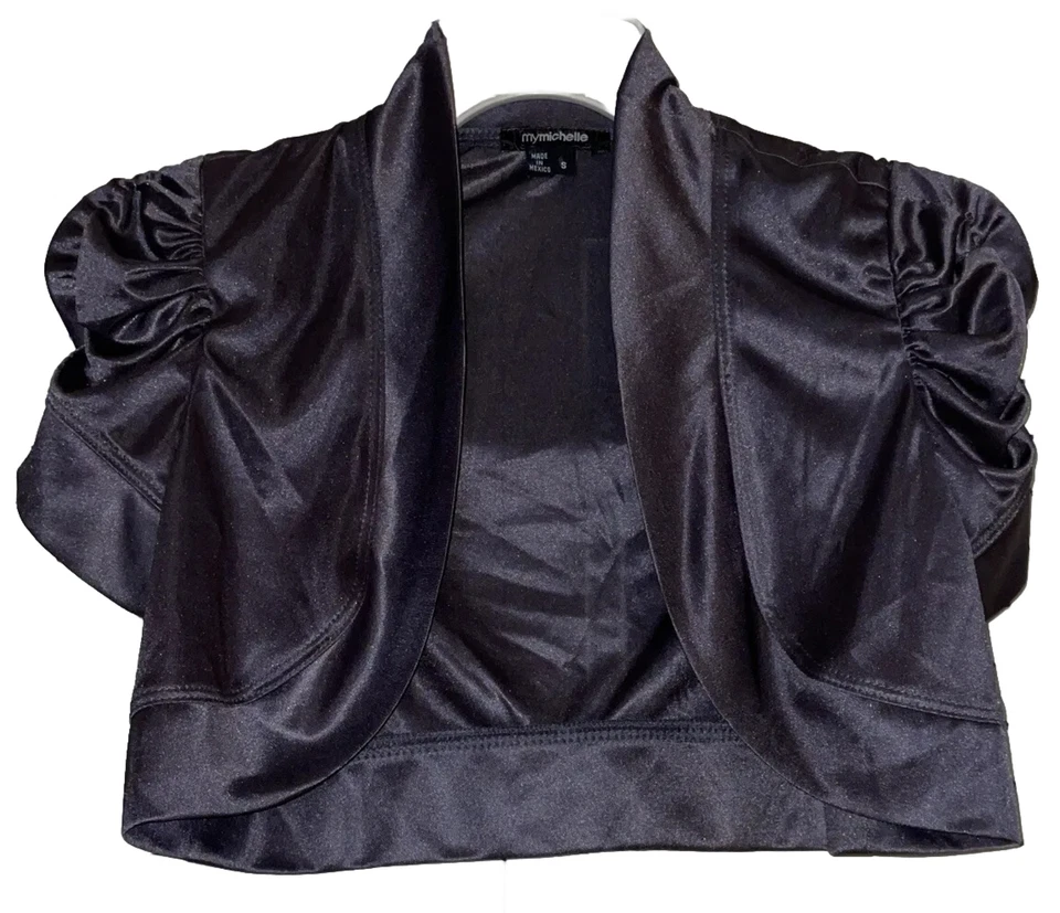 Chaqueta corta My Michelle Girl’s elegante brillante encogida de hombros gris plateado talla S Foto 3 de 4