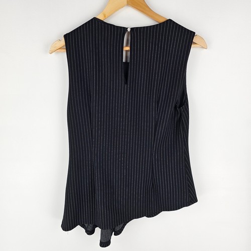 David Lawrence Top Womens S Black Pinstripe Asymmetric Hem Sleeveless Workwear - Picture 8 of 8