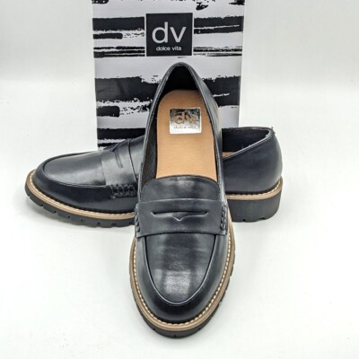 dv by Dolce Vita  Crisp  Classic Penny Loafer / Lug Sole, Block Heel (Black) NEW