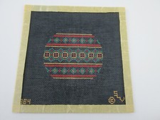 Hand Painted Needlepoint Black Canvas ORNAMENT Green Red by SLV