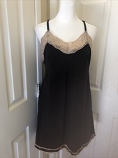 Cute Black w Cream Lace Short Slip Lingerie Large