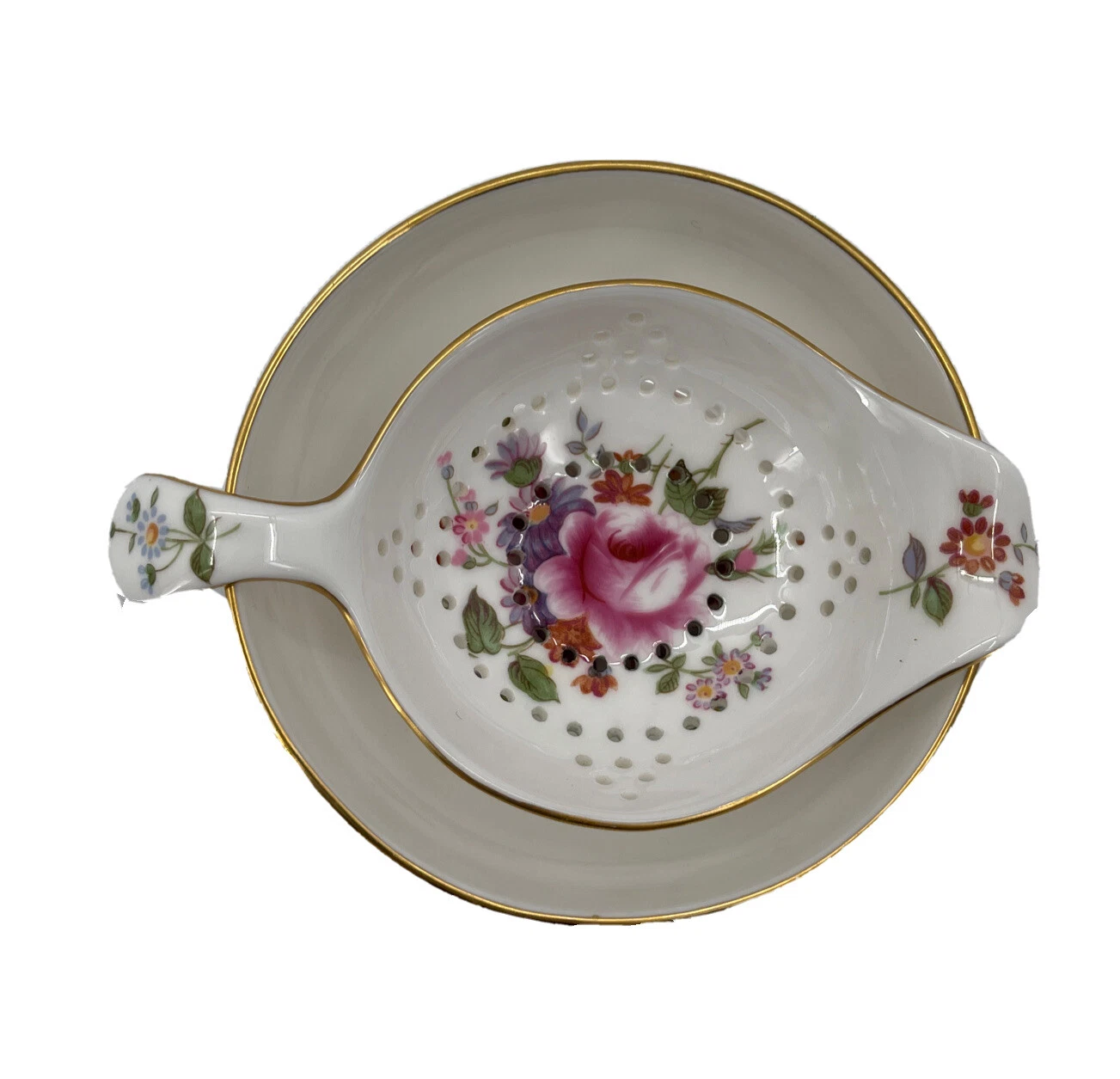 Vintage Royal Crown Derby English Bone China Tea Strainer Bowl Derby Posies