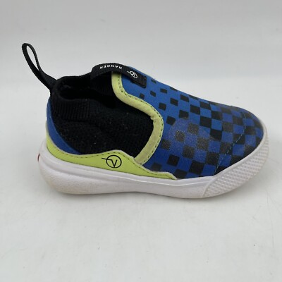 Vans Infant “Off the Wall” Blue Black Checkerboard Slip-On Sneakers Shoe-SZ 