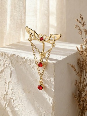 Golden Red Heart Wing Chain Belly Ring Navel Piercing Stud One Size