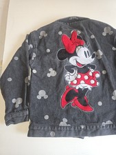 Disney Minnie Mouse Girls Denim Jacket Size 5 Black Gray Polka Dot Embroidered