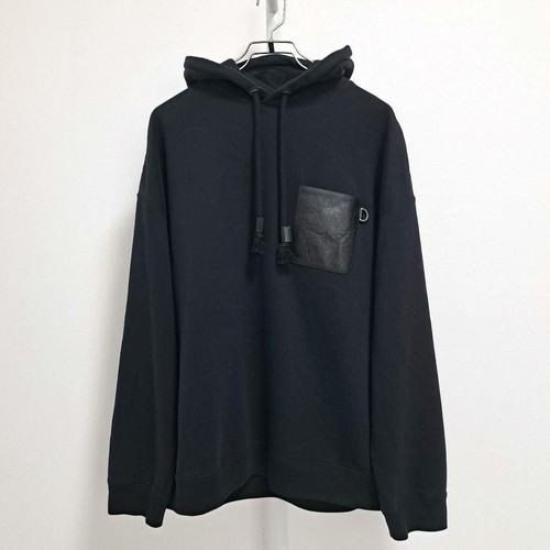 Loewe, LOEWE Anagram Leather Pocket Hoodie Pullover Parker Black L