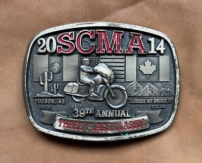 SCMA 39th Annual 2014 Three Flags Classic Motorcycle RideSolid Brass Belt Buckle