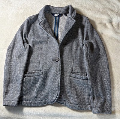 Lands' End Med women's blazer jacket, herringbone grey women's jacket, Oeko-tex