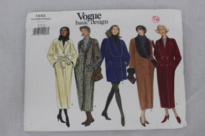 Vogue 1445 Misses Coat Sewing Pattern Sizes 8 10 12 Basic Design A-E Easy Long