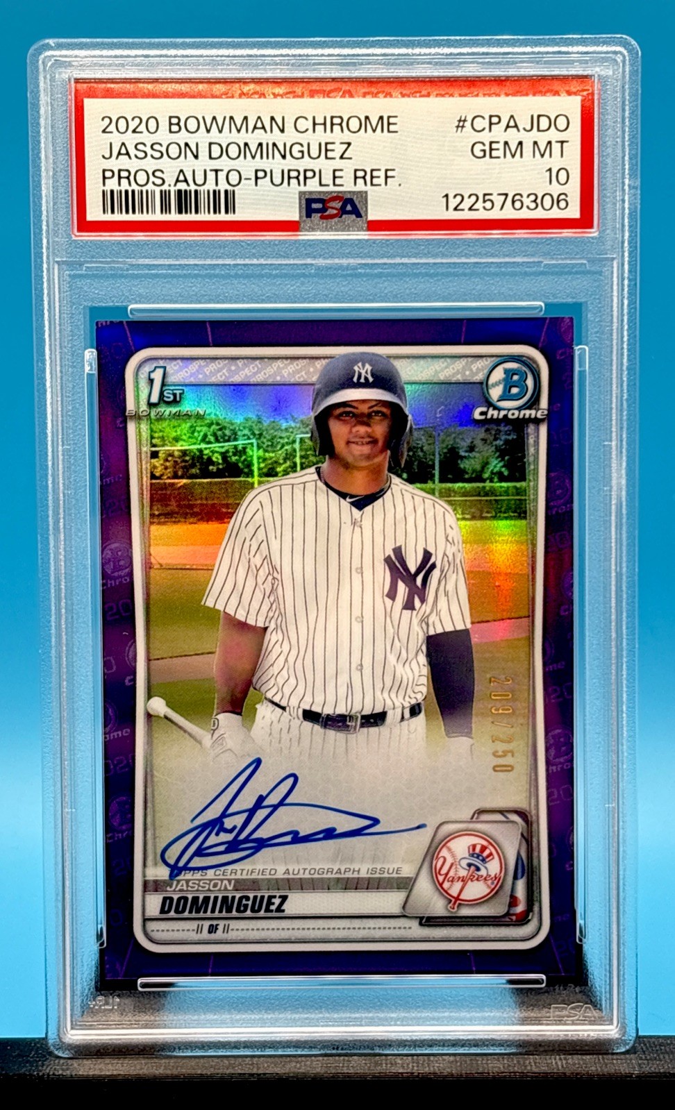 âš¾ JASSON DOMINGUEZ - 2020 Bowman Chrome 1st PURPLE Ref AUTO RC /250 - PSA 10