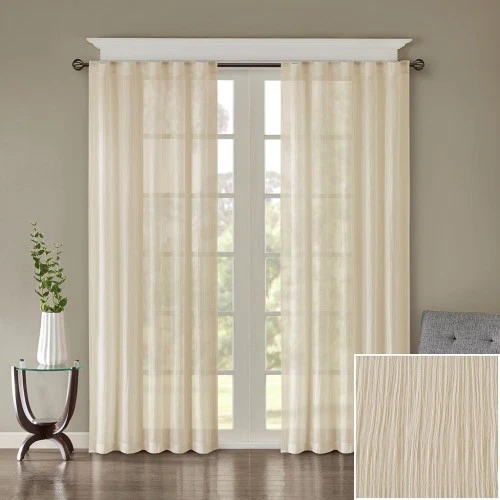 AS 42"W x 84"L Solid Crushed Curtain Panel Pair(2 Pcs Panels)Cream Sheer Fabric