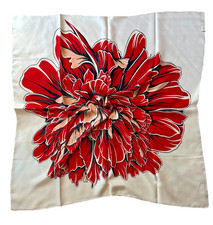 35"x35"Red Flower Print Pure Mulberry Twill Silk 14momme Scarf 88x88cm6-56