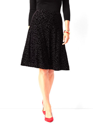 NEW $109 TALBOTS Black Scroll Pattern Velvet Burnout Flare Skirt Sz 14