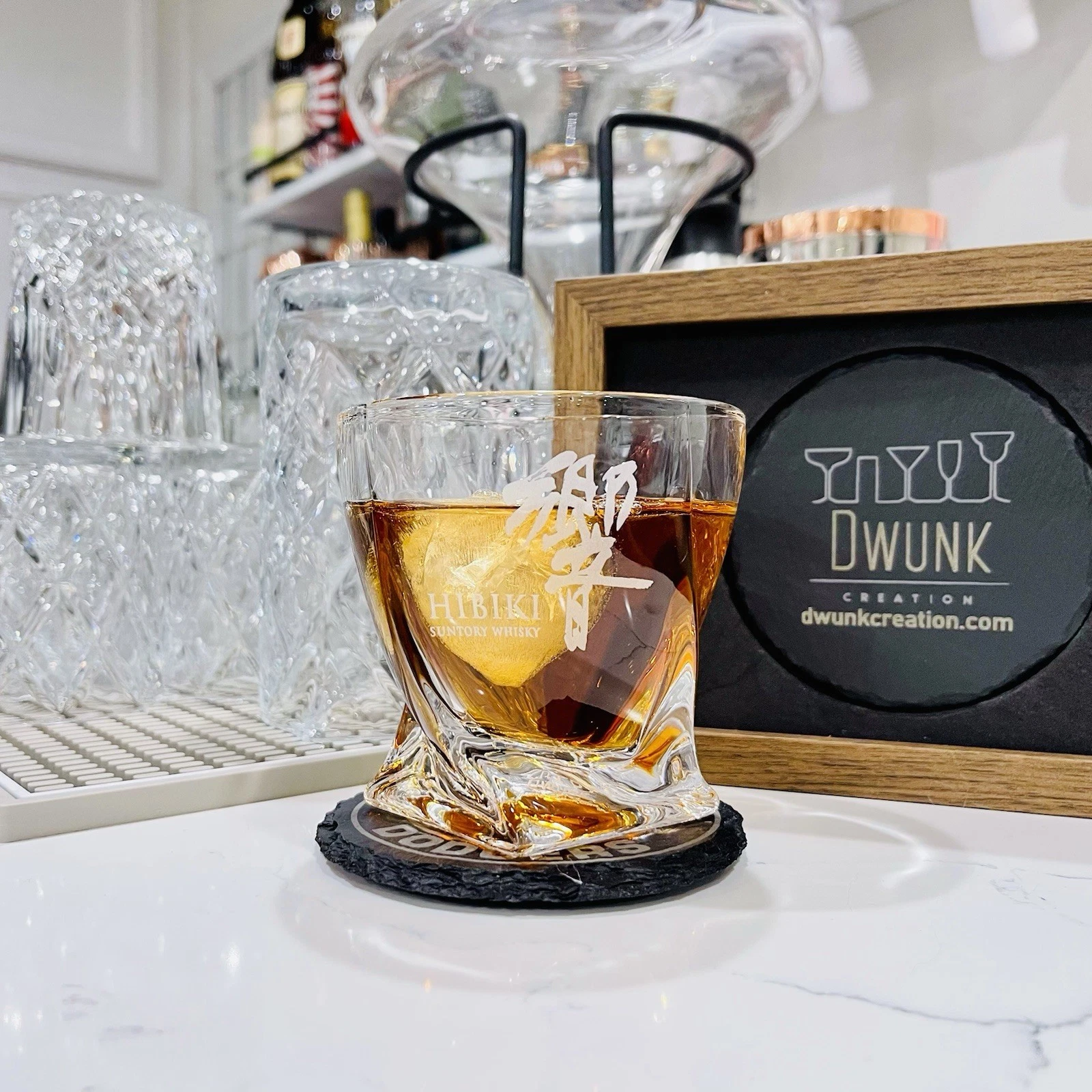 Engraved Hibiki Twisted Whiskey Glass - Twisted Whiskey Glasses