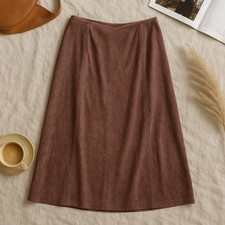 LL Bean Vintage 90s Faux Suede Midi Pencil Skirt Brown Lined Womens 8P 8 Petite