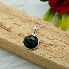 Black Onyx 925 Sterling Silver Minimalist Pendant Necklace - Handmade Jewelry