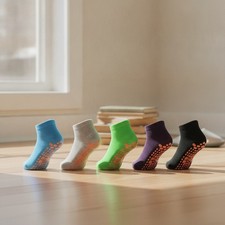 Trendy Multi-Color Kids Grip Socks - 6 Pairs for Ages 2-13 with Non-Skid Bottoms