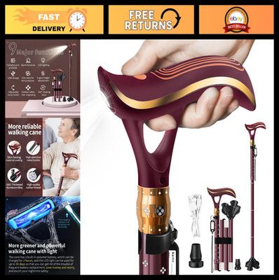 Foldable Smart Alarm Walking Cane with Light, Adjustable Lightweight Cane for Se