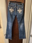 LA Idol Women Flare Jeans Bling Size 7 White Stitch Stretchy Distressed Y2K W — photo 4