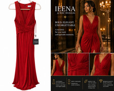 Ieena for Mac Duggal Red Pleated Gown Size 0 NWT Deep V Formal Evening Prom Dres