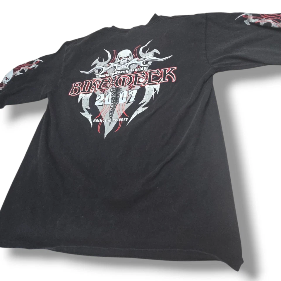 Camisa de Motociclista De Colección Y2k Daytona Bike Week 2007 Manga Larga L Desteñida Tribal Calavera Foto 3 de 4