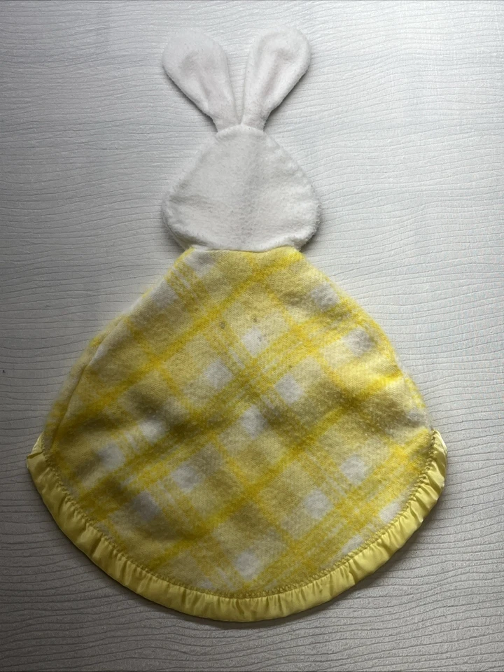 Винтажное детское одеяло Fisher Price Security в клетку с желтыми светлыми пятнами 1979 г. - Изображение 4 из 4