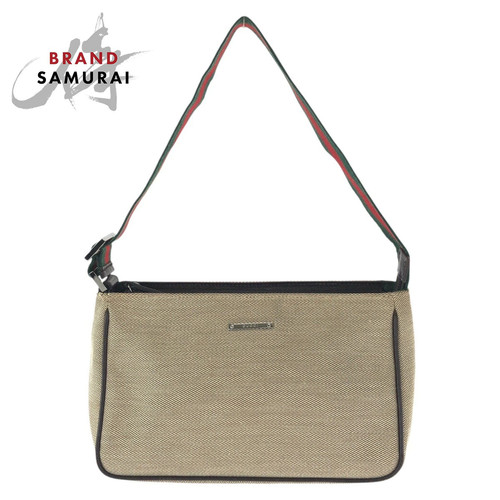 Gucci Sherry Line Beige Silver Hardware Canvas/Leather 106644 Handbag Accessory