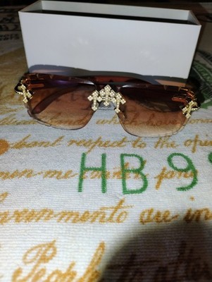 Fleuree cross Brown Rimless  Sunglasses Decorative Gradient Designer