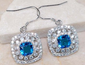 6CT Heat Treated Blue Topaz 925 Solid Sterling Silver Earrings Jewelry PC8