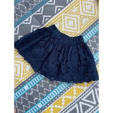 Abercrombie Fitch Navy Blue Eyelet Floral Lace Mini Skirt Small Elastic Waist