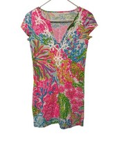 Lilly Pulitzer Brewster Dress More Lovers Coral Pima Cotton Tropical Size XXS