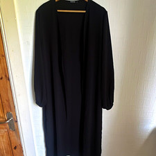 Boohoo Women's Black Solid Long Sleeve Long cardigan Size L 46in long