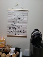 But First Coffee Canvas Wall Art Hanging Wood Frame Kitchen Decor 16" X 12" New