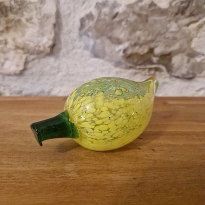 DEKO ZITRONE MUNDGEBLASENES GLAS OBST MURANO STIL HANDARBEIT VINTAGE 7CM