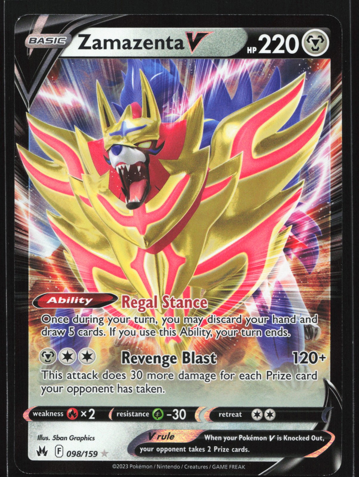 Zamazenta V 098/159 Crown Zenith Ultra Rare Pokemon Card