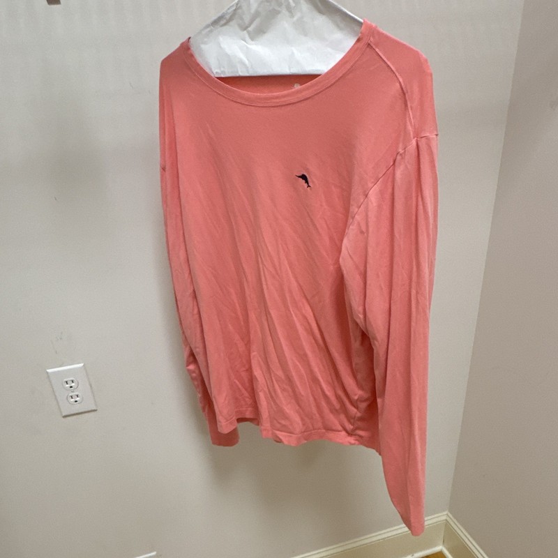 Tommy Bahama Men's L Pink Cotton Blend Long Sleeve Crewneck Logo T-Shirt