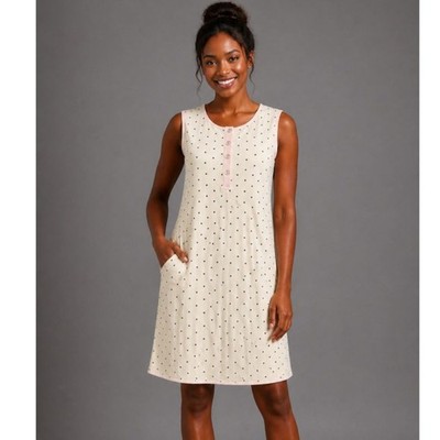 SweetHoney Women s Dreamer Gown White Black Dot Sleeveless Nightgown Pockets M