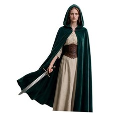 Medieval Hooded Cloak with Buckle Halloween Renaissance Costume - Green