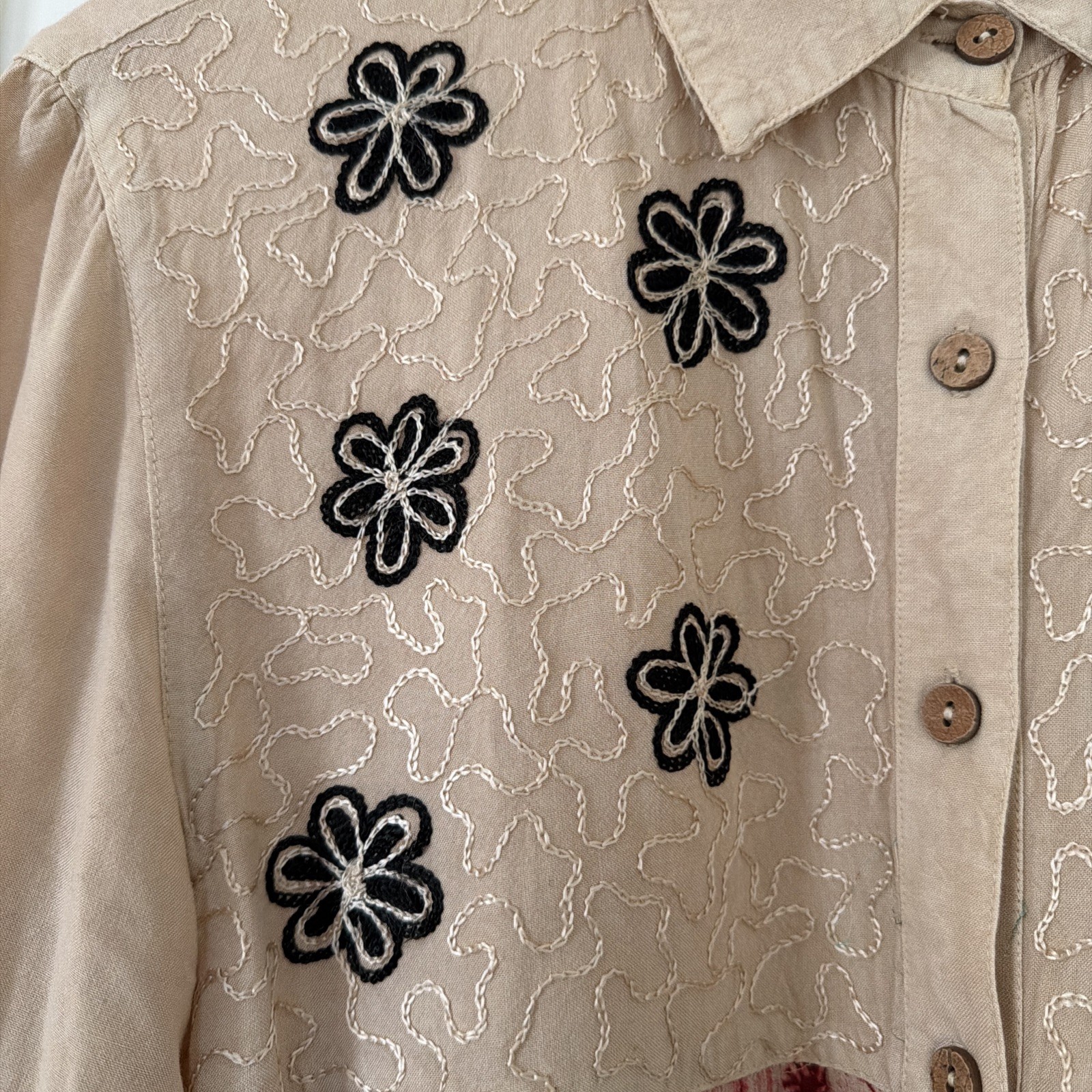 Young Threads S Tan Patchwork  Ruffle Slvs Top Em… - image 4