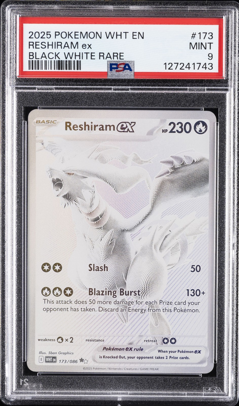 2025 POKEMON WHT EN-WHITE FLARE BLACK WHITE RARE #173 RESHIRAM EX PSA 9