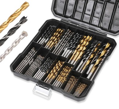 140PC Multipurpose Drill Bits Set Titanium Masonry Brad Point Wood Metal