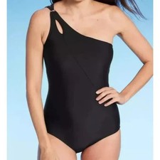 Lands' End Women's UPF 50 Full Coverage Tummy Control One Shoulder One Piece M