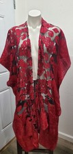 Jessica Mcclintock Red/Black Brocade Burnout Kimono Duster Coastal OS Boho